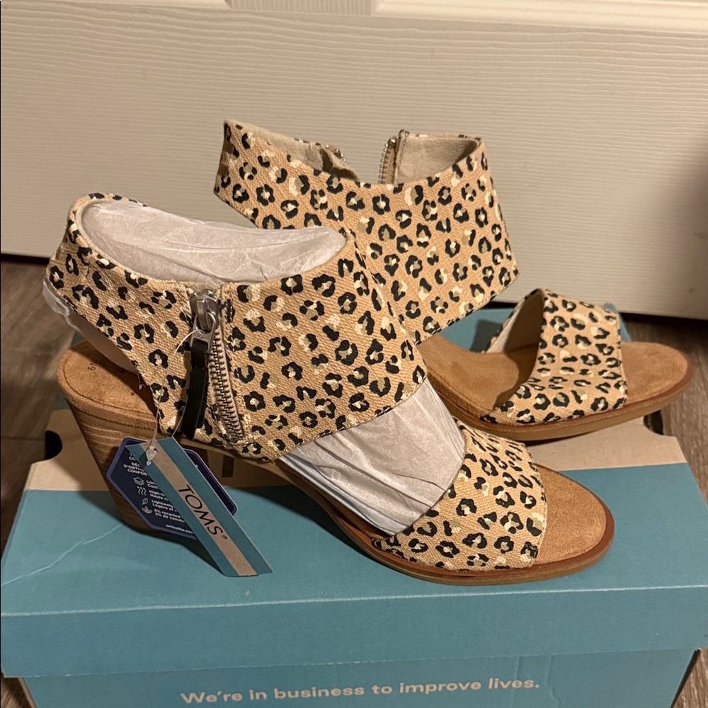Toms Leopard Print Block Heel Sandals - Tan/Black